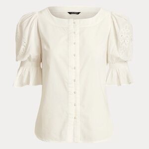 NWT Ralph Lauren Poplin Puff-Sleeve Shirt Size 12